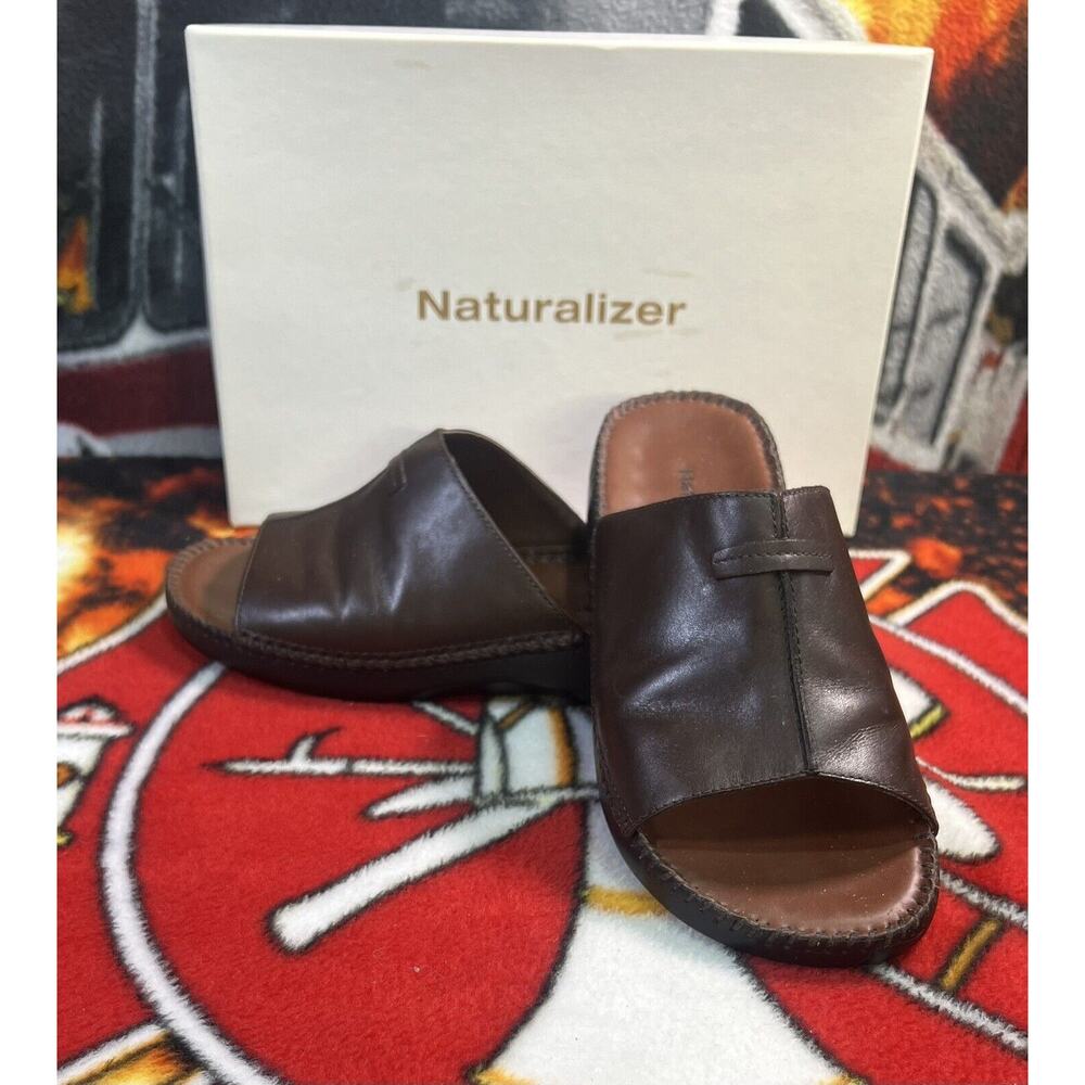 Naturalizer Marry 2 Women’s Open Toe Sandle Slip On Mule Brown Sz 8 1/2 Wide‎